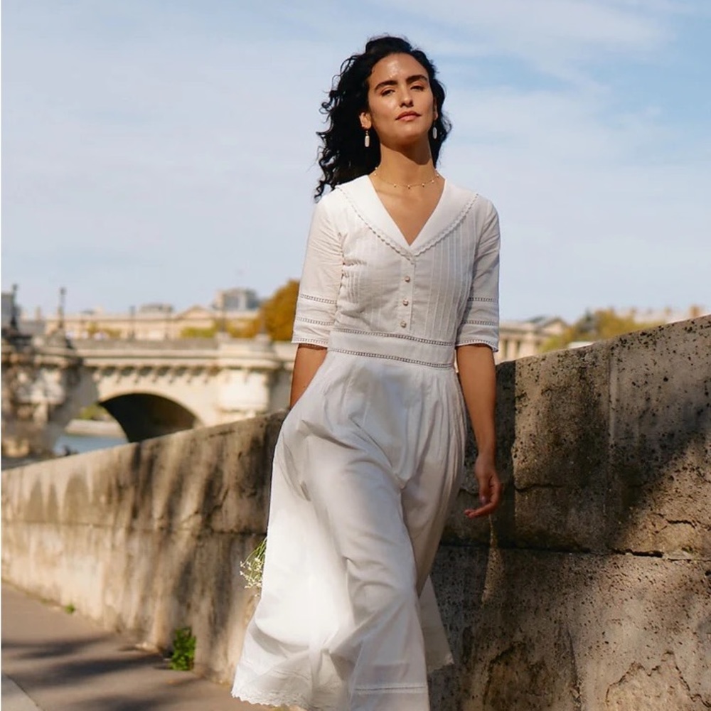 NWT Simple Retro Fiona Cotton White Midi Dress size L